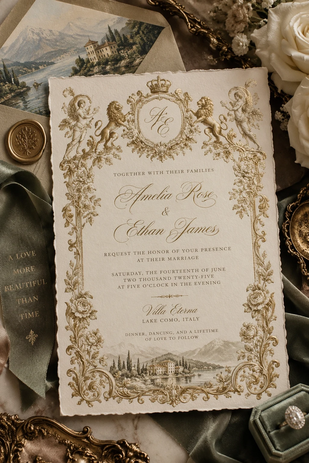 GPT Image 2.5 family wedding invitation example with elegant floral typography
